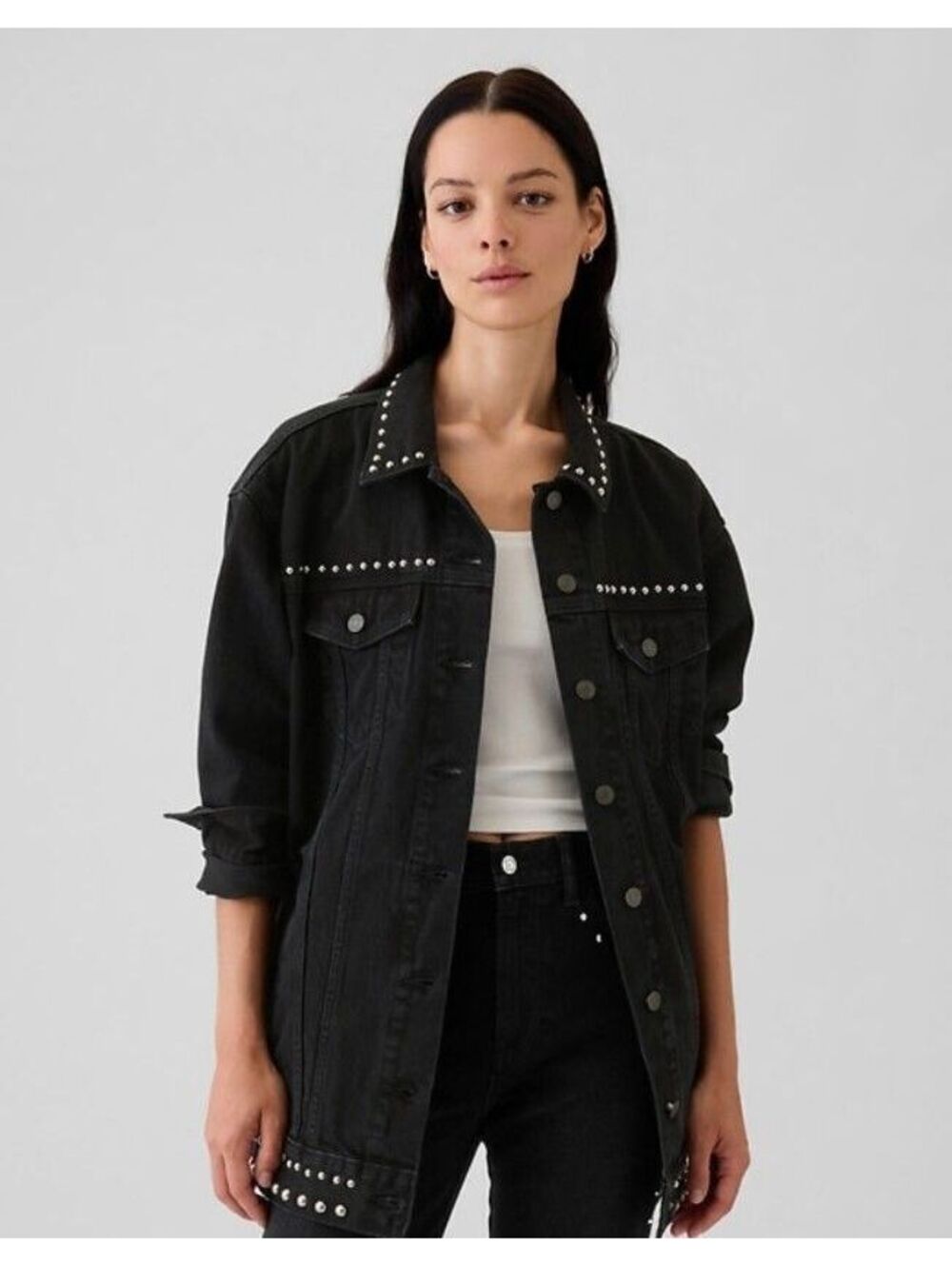 Gap Studded Oversized Icon Denim Jacket black